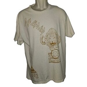 New‎ Vinyl Icons Graphic T-Shirt Def Leppard 1992 Cream Cotton Men's Size M